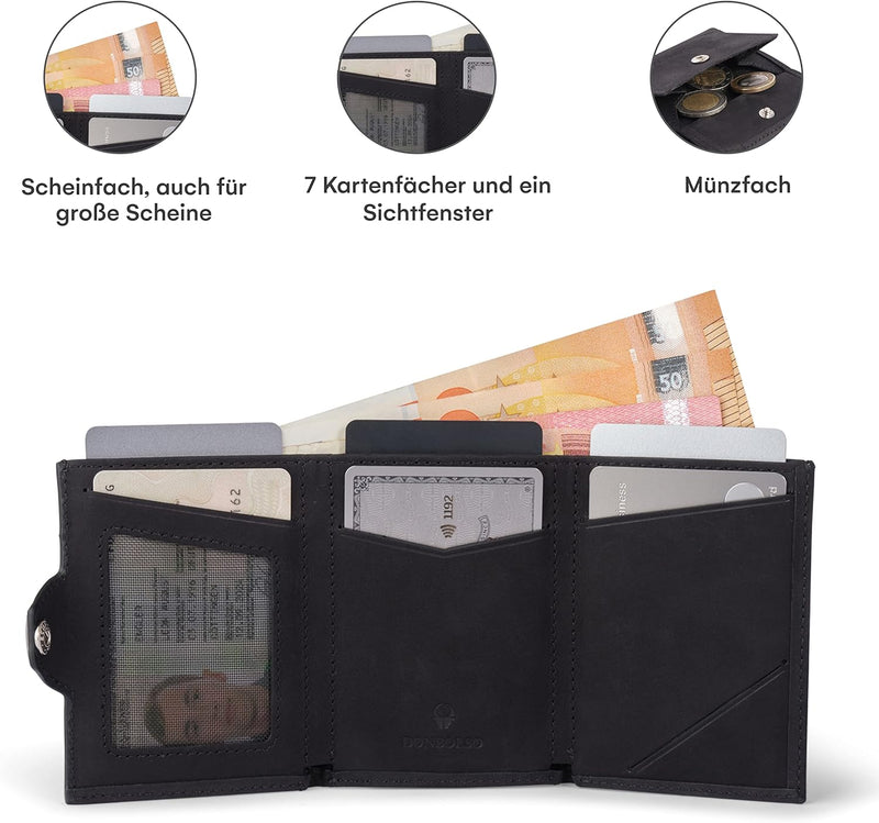 DONBOLSO Wallet NextGen Leder I Slim Wallet mit Münzfach I Geldbeutel mit RFID Schutz I Kartenetui b