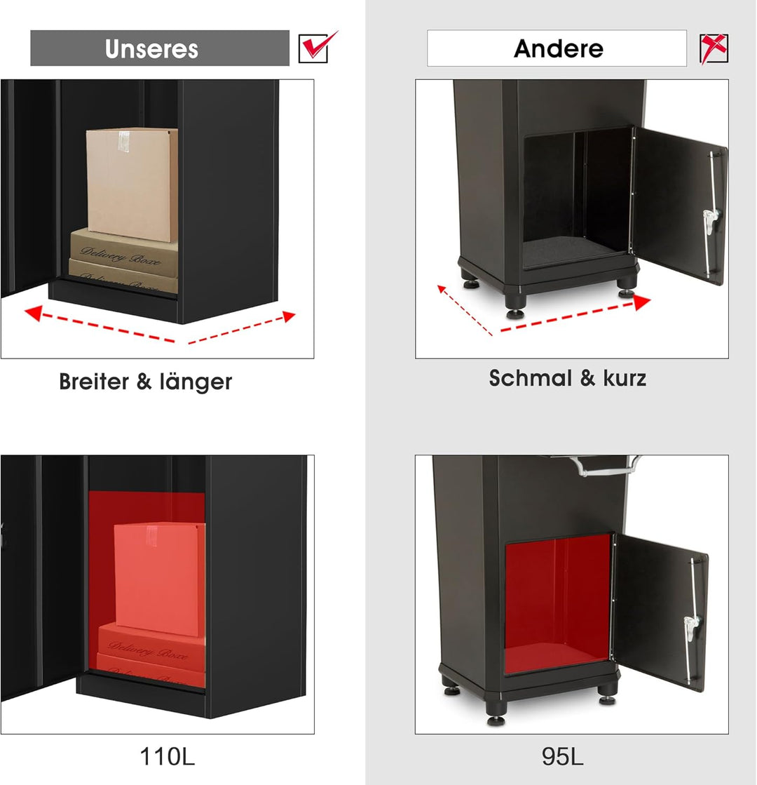 Paketbox Briefkasten mit Paketfach Paketbox Draussen Gross XXL Diebstahlgeschützter Paketbriefkasten