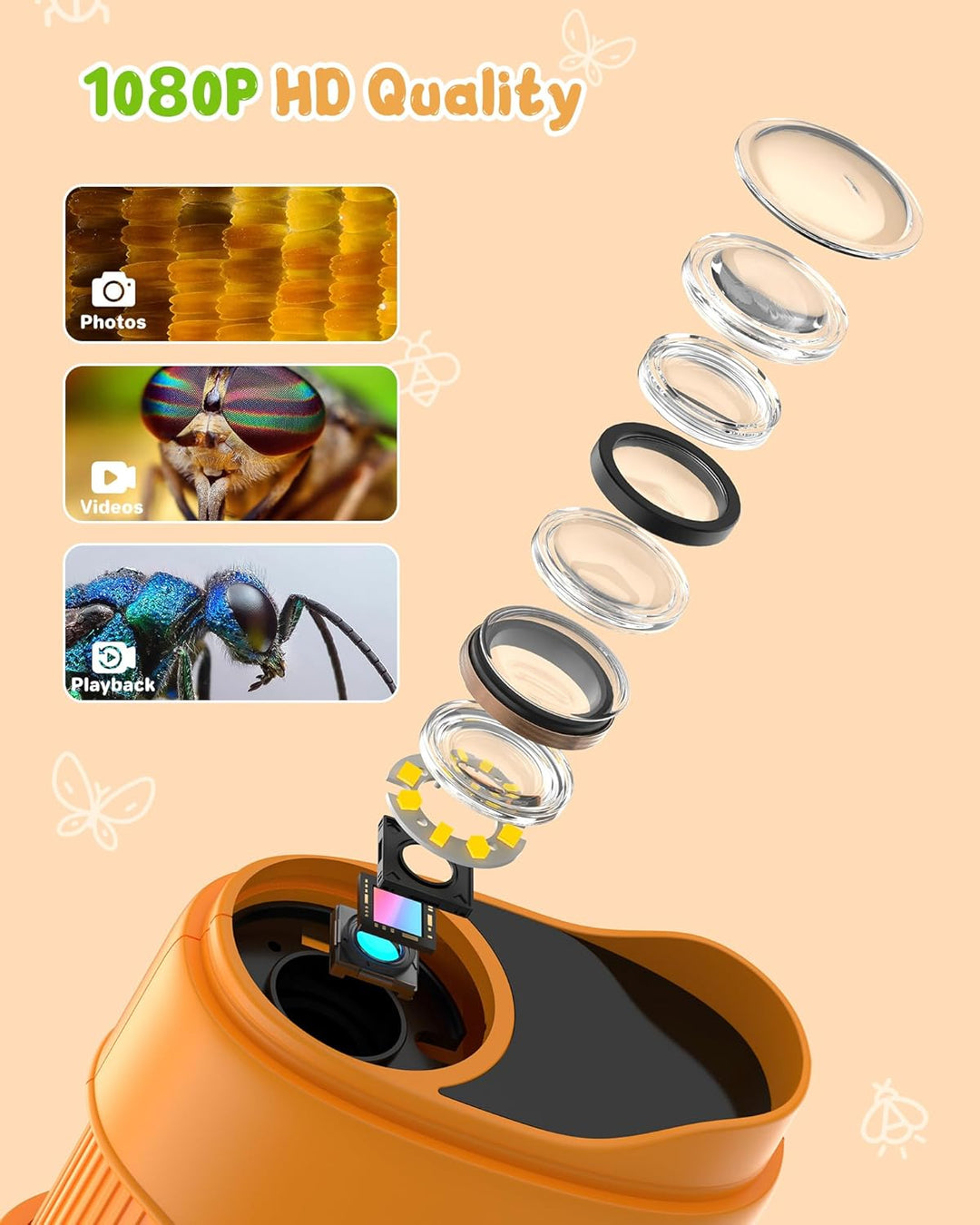 1000X Digital Mikroskop für Kinder Lupe: Handy Taschenmikroskop mit 2.0" IPS Bildschirm & 8 LED Lich