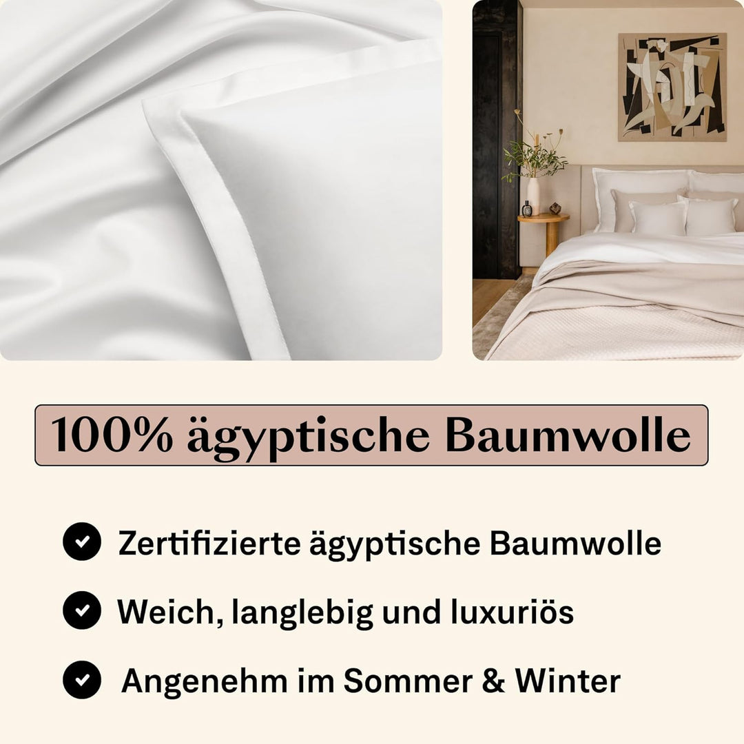 Amqua Mako Satin Kissenbezug 2er Set Kissenbezüge 40x80 cm, 100% ägyptische Baumwolle (Zertifiziert)