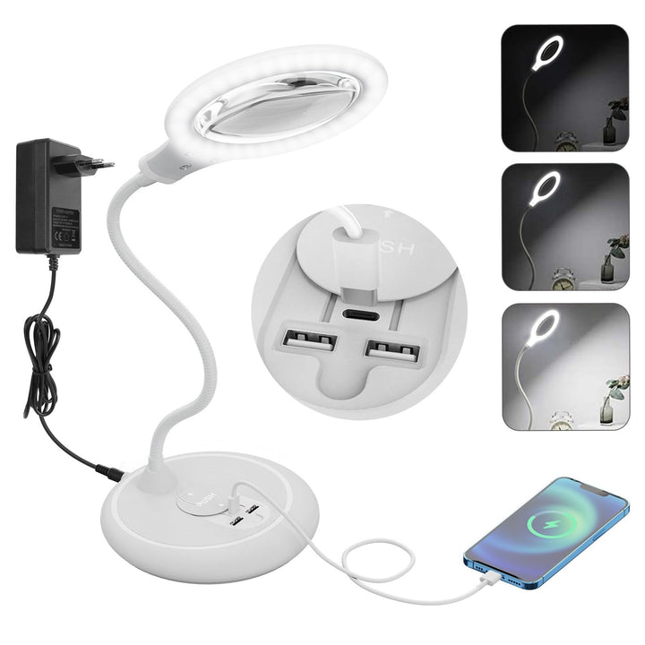 Lupe mit Licht 5-Fache, Dimmbare Lupenlampe mit Licht und Ständer für senioren gross Lupenleuchte, L