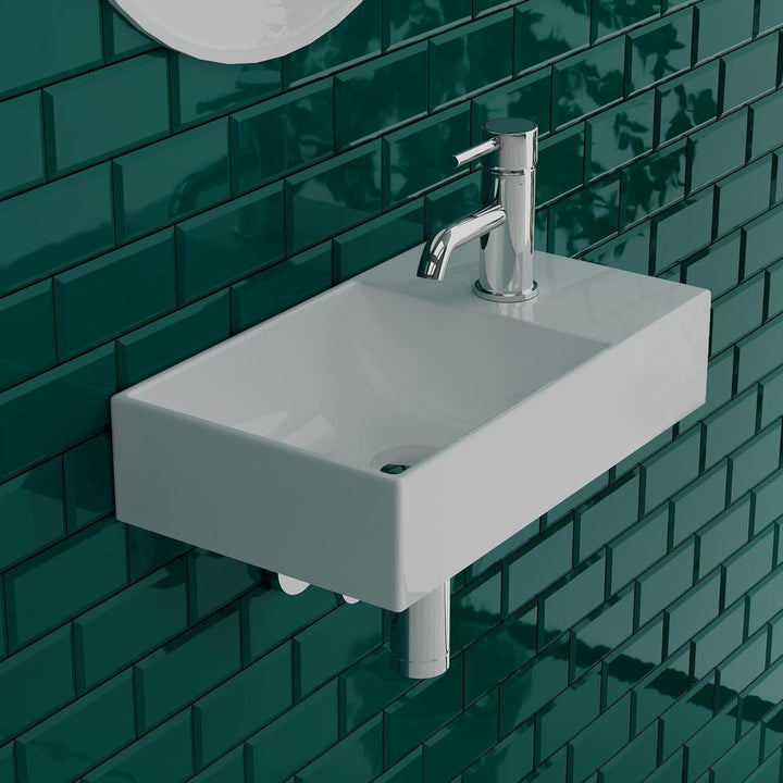 Alpenberger Mini Waschbecken Eckig | Badwaschbecken aus Sanitärkeramik mit Links Becken | Gästeklo W
