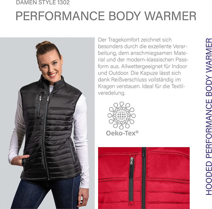 HRM Damen Hooded Performance Body Warmer I Fair Trade Outdoor Weste Damen, 100 g/m² I Aus 100% leich