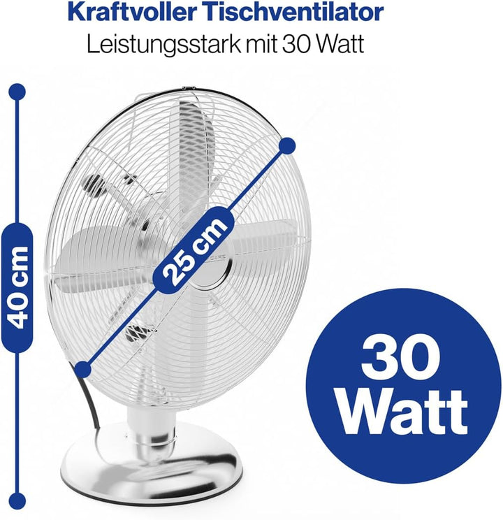 ProfiCare® Ventilator mit Schwenkfunktion | Ventilator leise 3 Stufen | Ø 25 cm | Tischventilator 30