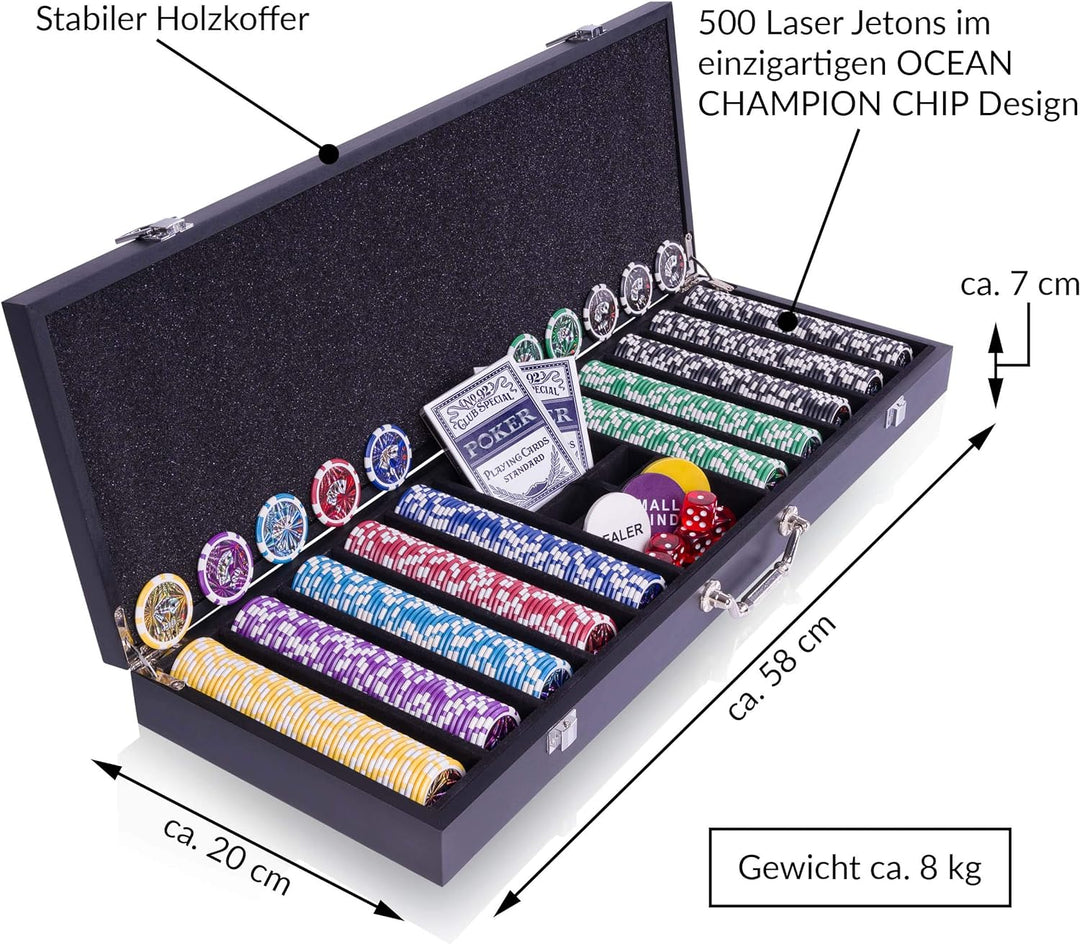 Holz-Pokerkoffer „Wooden Black Edition” 500 abgerundete Ocean-Champion-Chips Laserchips Poker-Set 2