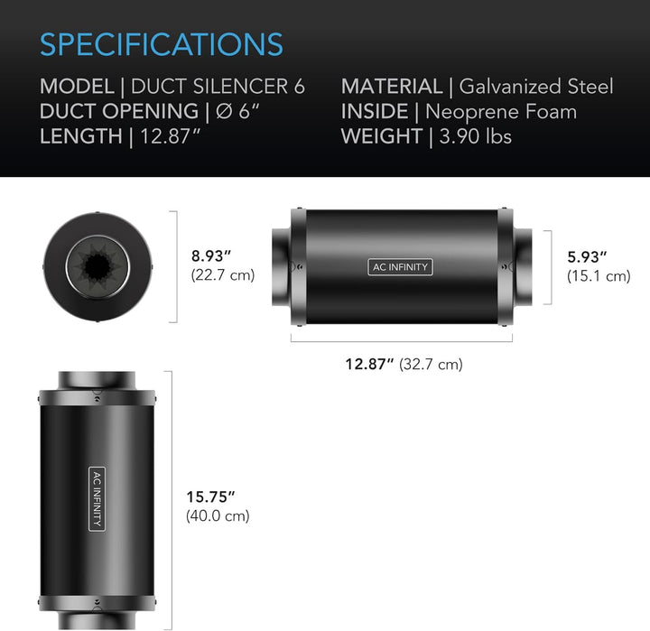 AC Infinity Rohrschalldämpfer 150 mm – für Inline-Lüfter und Lüftungssysteme in Growzelten und Hydro