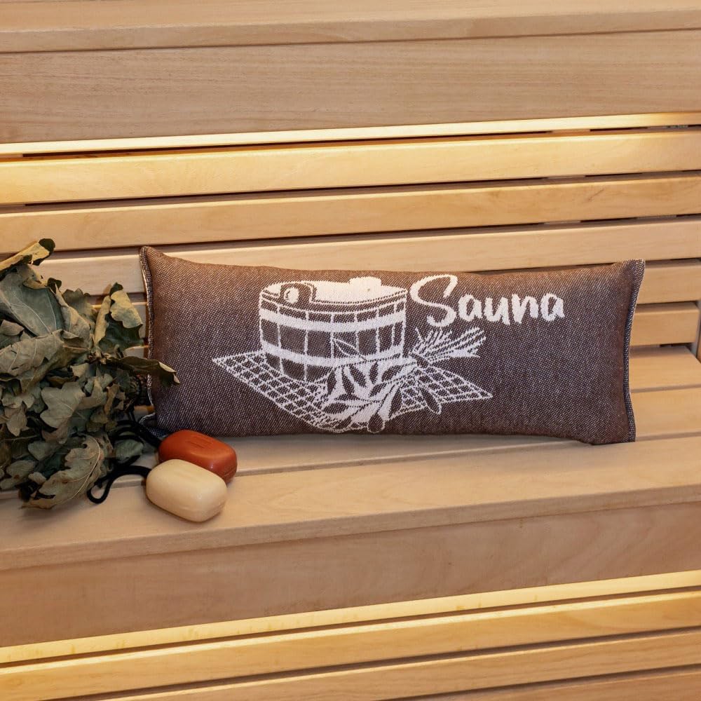 Ger3as Saunakissen Reisekissen, Baumwolle 100% Saunakissen, 50 x 22 cm Sauna Kopfkissen (Braun/weiss