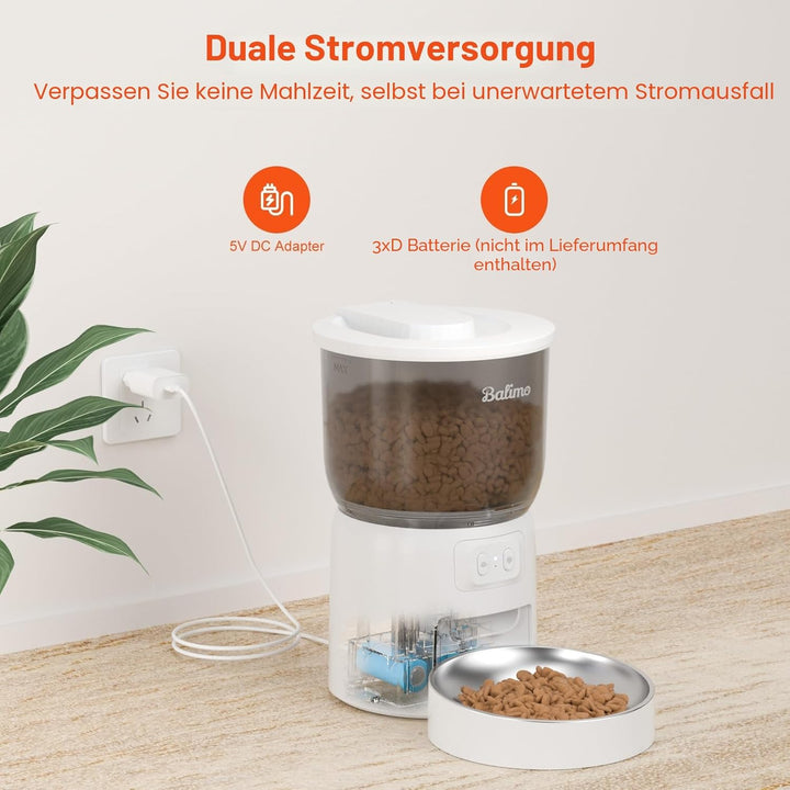 Balimo Futterautomat Katze | 3L Automatischer Futterspender Katze 2,4 G WiFi | App Steuerung mit Ede