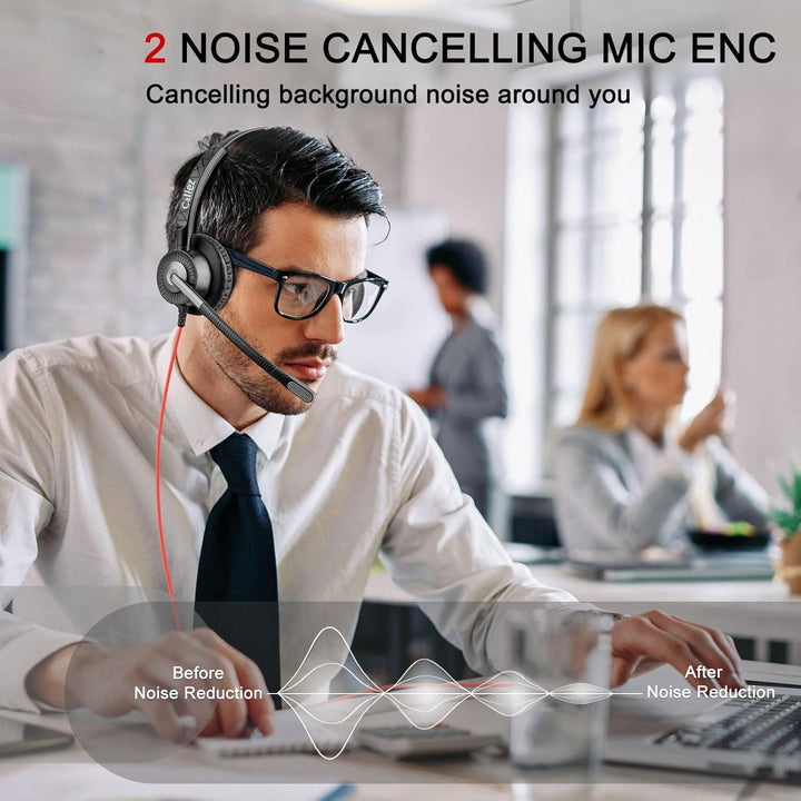 Callez USB Headset mit Mikrofon, PC Headset mit ENC Dual Noise Cancelling Mikrofon, USB Kopfhörer mi
