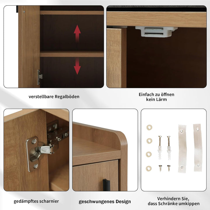 Merax Schuhschrank mit Sitzbank, Schuhbank mit Stauraum, 3 Stauraumtüren, asymmetrische Metallgriffe