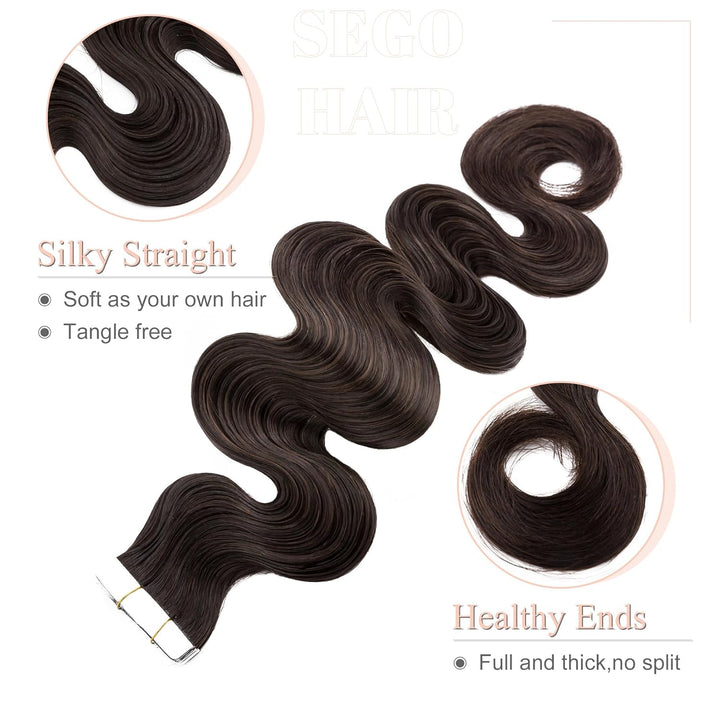 SEGO Echthaar Extensions Tape Klebeband Haarverlängerung Invisible Seamless Skin Weft Menschenhaarve