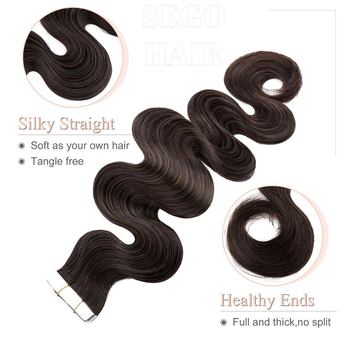 SEGO Tape Extensions Echthaar GEWELLT Klebeband Haarverlängerung 20 Stück 50G mit 10 PCS Doppelseiti