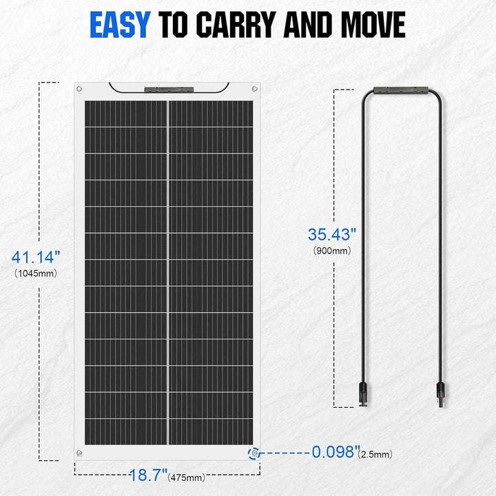 ECO-WORTHY 200W Flexibel Solarpanel 2 Stücke 100W Solarpanel 12V, Monokristalline Solarmodul mit Kab