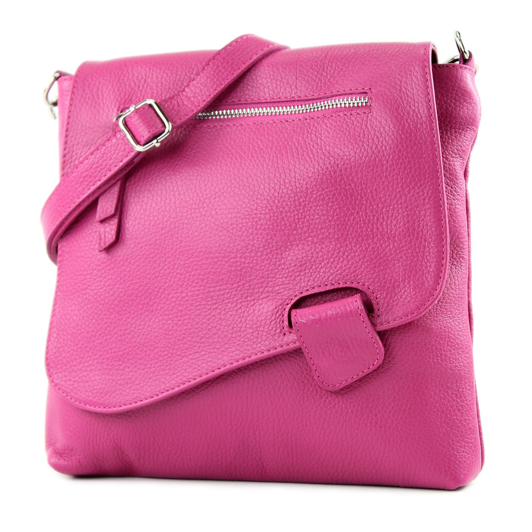 modamoda de - T146 - ital Messengertasche Umhängetasche aus Leder Pink2021, Pink2021