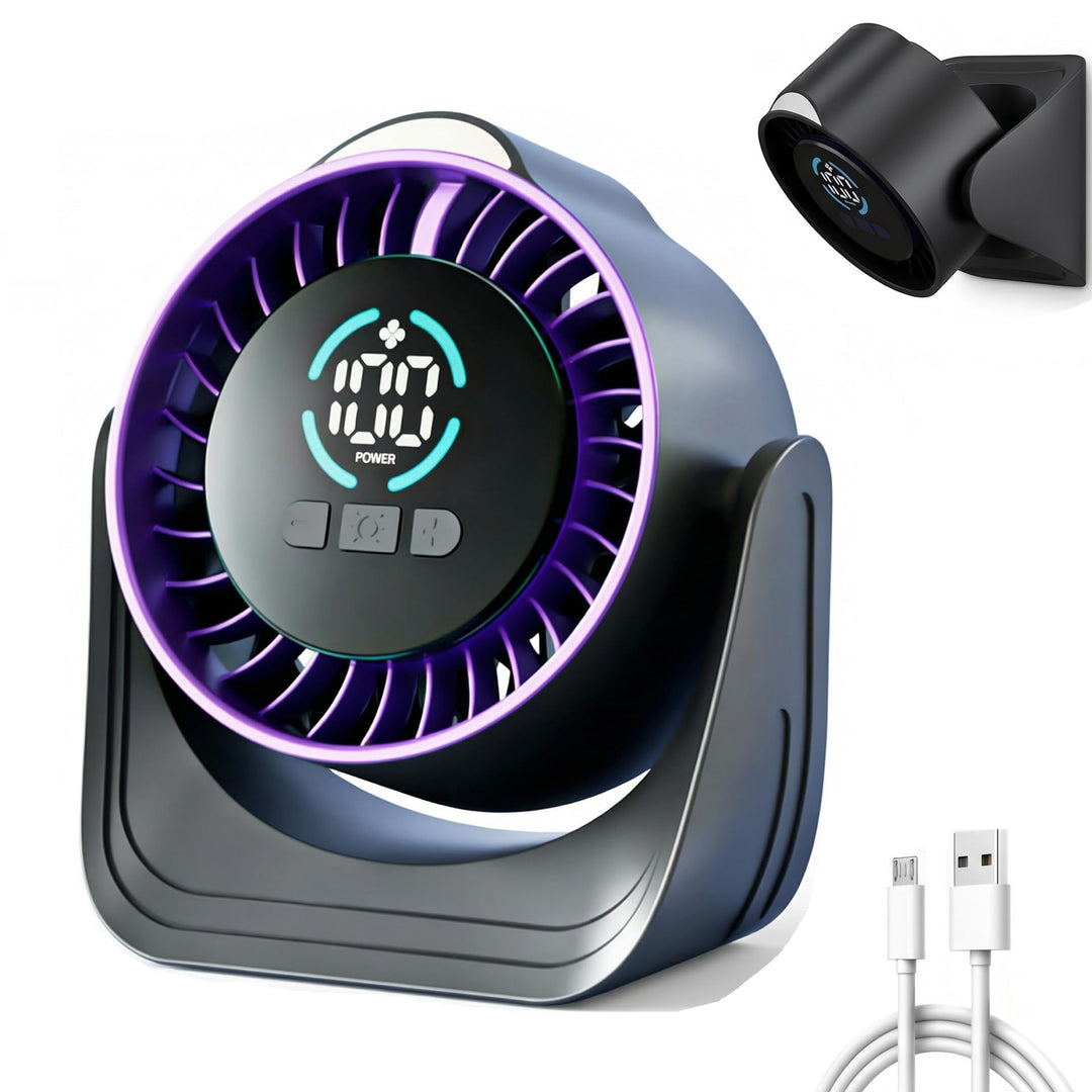 Tischventilator, Camping Ventilator, Tragbarer Turbo-Ventilator mit Lampe & Display, 100 Stufen Stuf