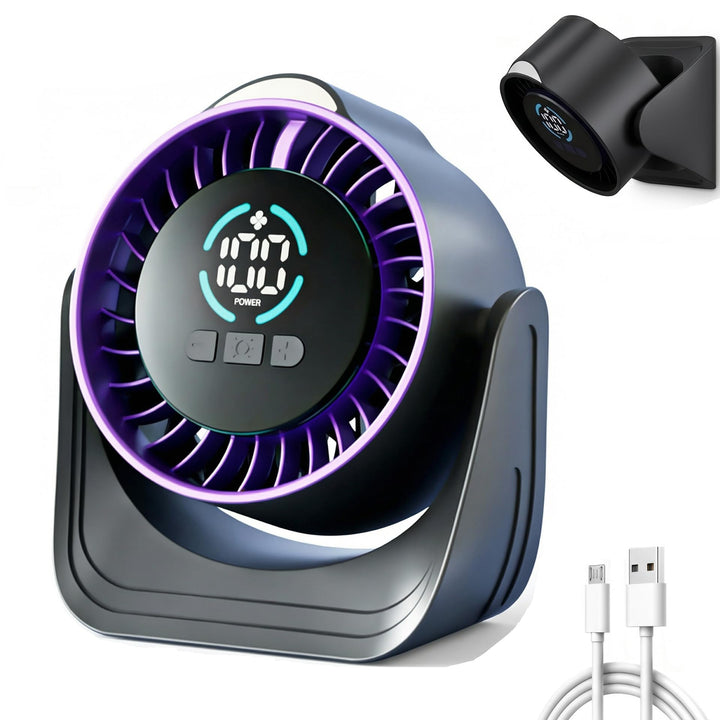 Tischventilator, Camping Ventilator, Tragbarer Turbo-Ventilator mit Lampe & Display, 100 Stufen Stuf