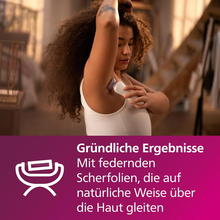 Philips Lady Shaver Series 6000 – Kabelloser Nass- und Trockenrasierer mit 4 Zubehörteilen, Körperpe