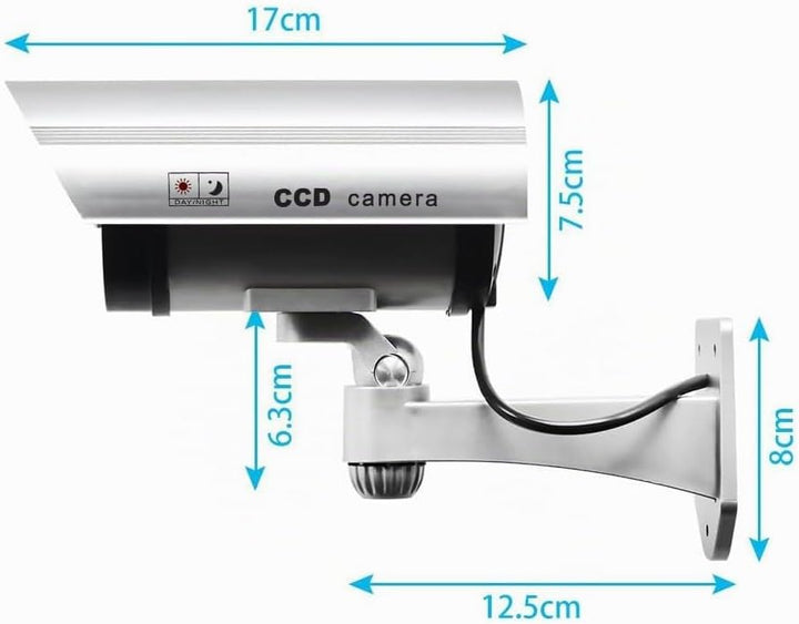 Dummy Kamera Fake Überwachung Kamera CCTV mit Blinkendem LED Licht Sicherheitskamera - 2 Stück (Silb