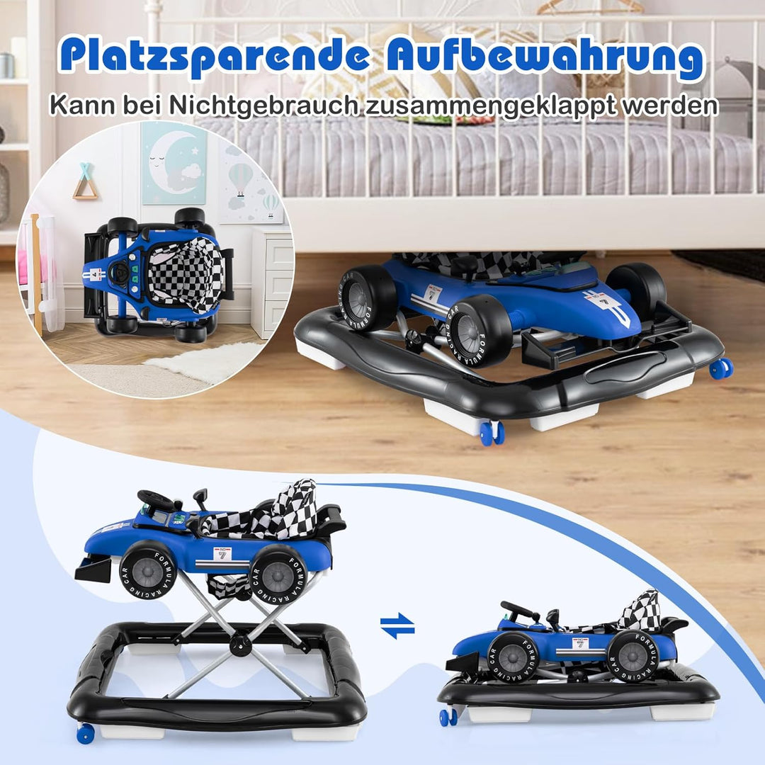 COSTWAY 4 in 1 Lauflernhilfe, Lauflernwagen klappbar mit einstellbarer Höhe, Baby Walker Autoförmig