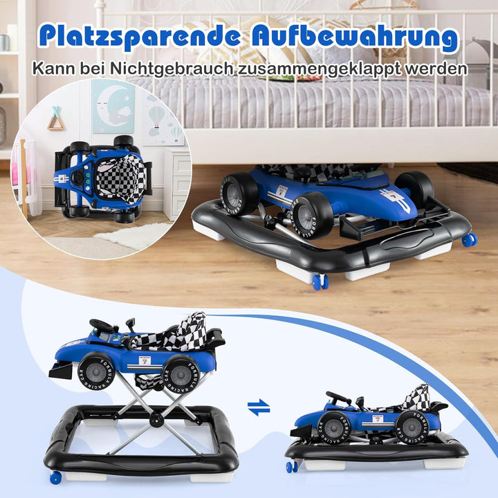 COSTWAY 4 in 1 Lauflernhilfe, Lauflernwagen klappbar mit einstellbarer Höhe, Baby Walker Autoförmig