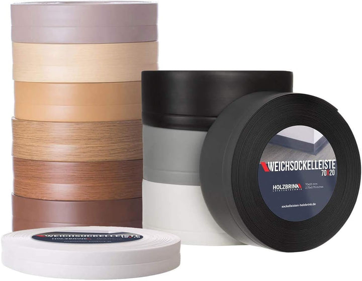 HOLZBRINK Weichsockelleiste Weiss Knickleiste ohne Klebestreifen, Material: PVC, 100x25mm, 20 Meter