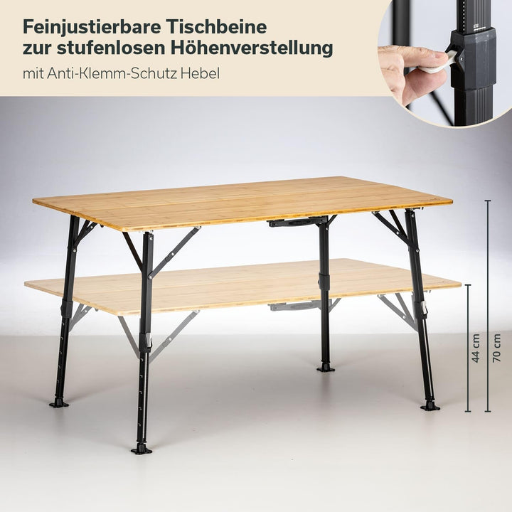 Skandika Campingtisch Tobro | Klapptisch mit Bambus Tischplatte, klappbar, stufenlos höhenverstellba