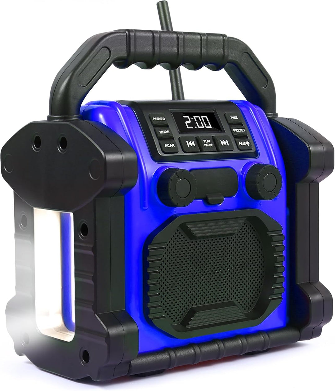 Bingxue FM-Radio-Empfänger, USB-Bluetooth-Lautsprecher mit Uhr-Alarm/LED-Lichtern, tragbar, Antikoll