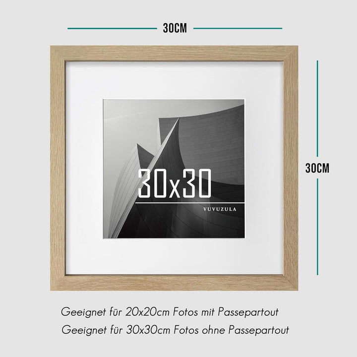 VUVUZULA Bilderrahmen 30x30cm Holz Quadratisch Fotorahmen Holzrahmen MDF Rahmen mit Passepartout 20x
