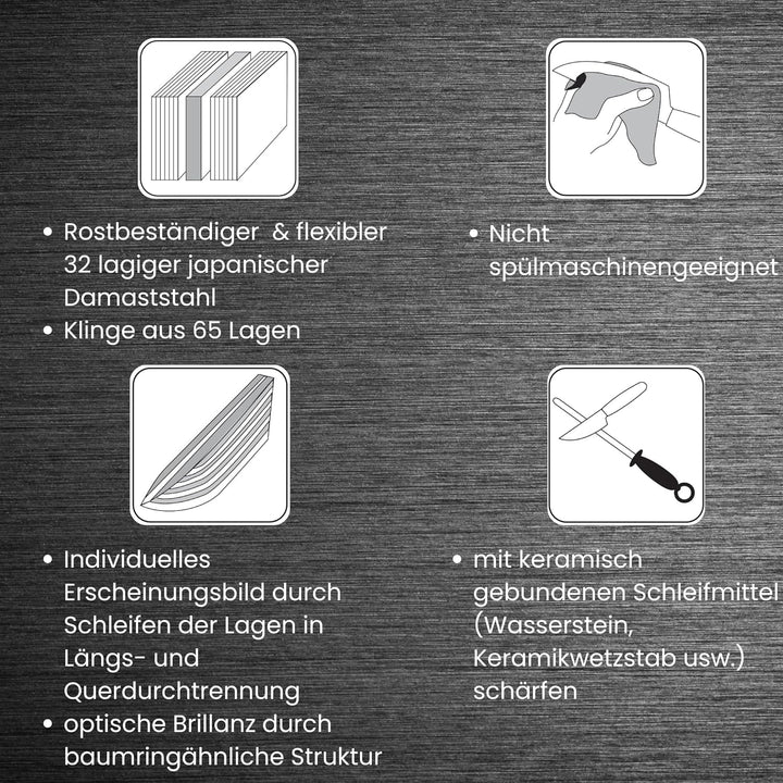 Solingen Look Damast Santokumesser 11 cm I scharfes Profi Küchenmesser I eisgehärter Damaststahl VG1