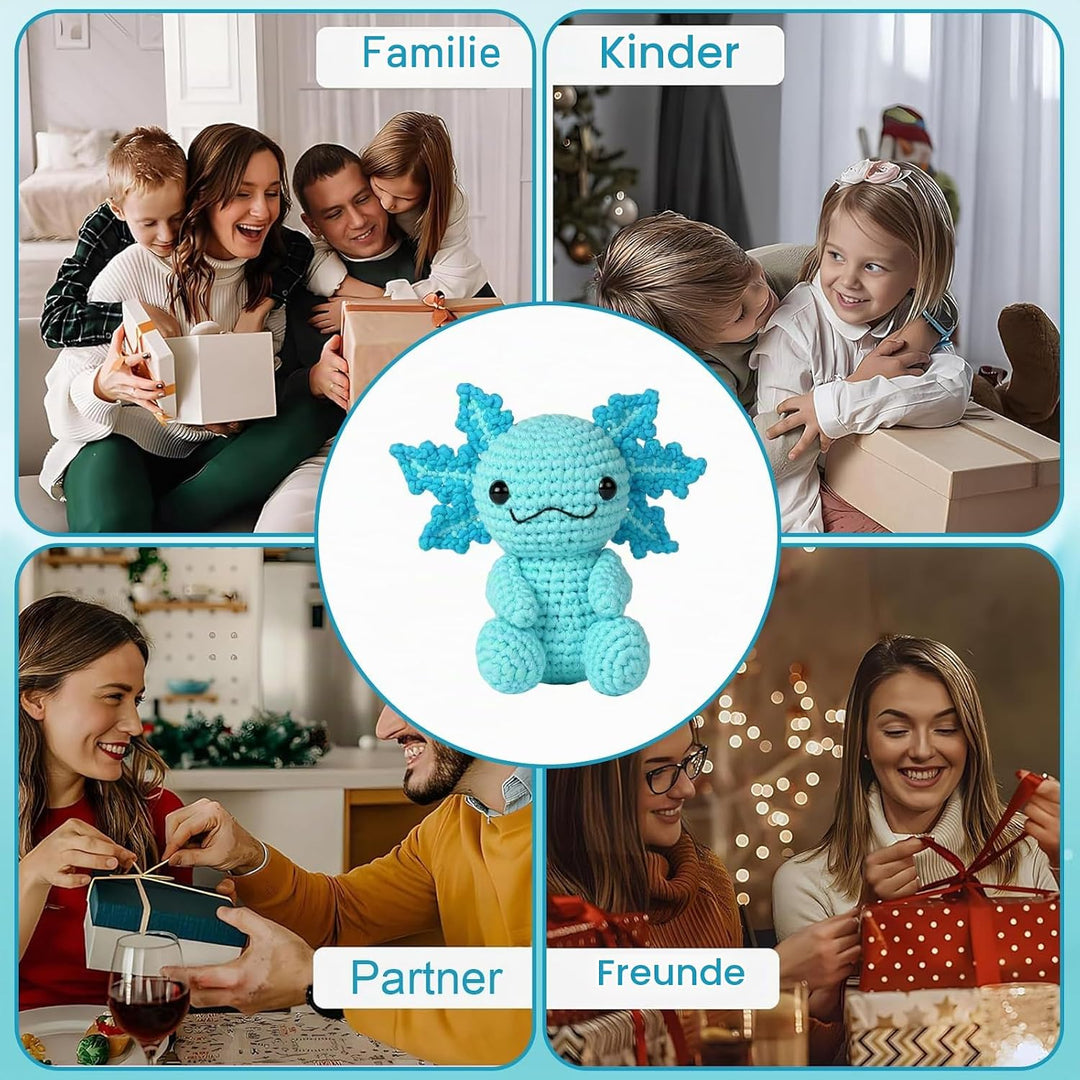 Häkelset für Anfänger Axolotl Häkelnadel Set für Tiere Strickset Bastelset für Erwachsene Kinder Häk