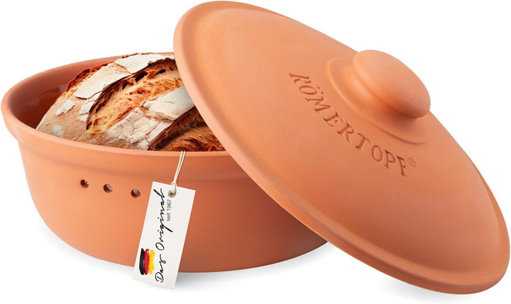 Römertopf Brottopf aus Keramik, ideal zu Brotaufbewahrung aus Ton Ø 30,0 cm Terrakotta, Terrakotta