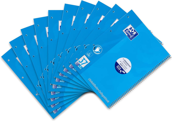 Oxford Linkshänder-Collegeblock A4 liniert, 80 Blatt, blau, 10 Stück Organiserbook Lineatur 37 - lin