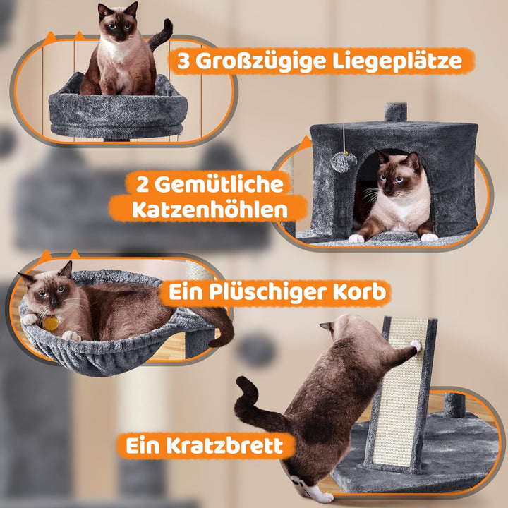 Yaheetech Kratzbaum 175 cm Katzenkratzbaum Stabil Katzenbaum mit 2 Katzenhöhlen und 3 Aussichtplattf