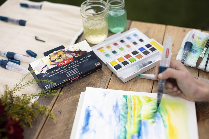 Derwent Inktense 12 Farbtöpfchen #1, 12er Set, halbe Töpfchengrösse, wasserlöslich, ideal zum Malen