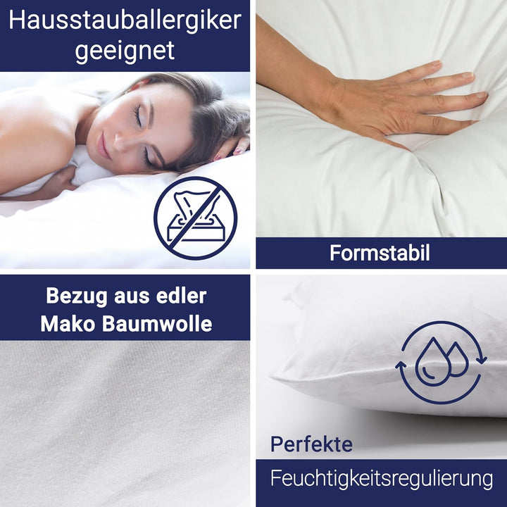 ZOLLNER Premium Kopfkissen aus 90% Daunen und 10% Federn - Made in Germany – für Allergiker geeignet