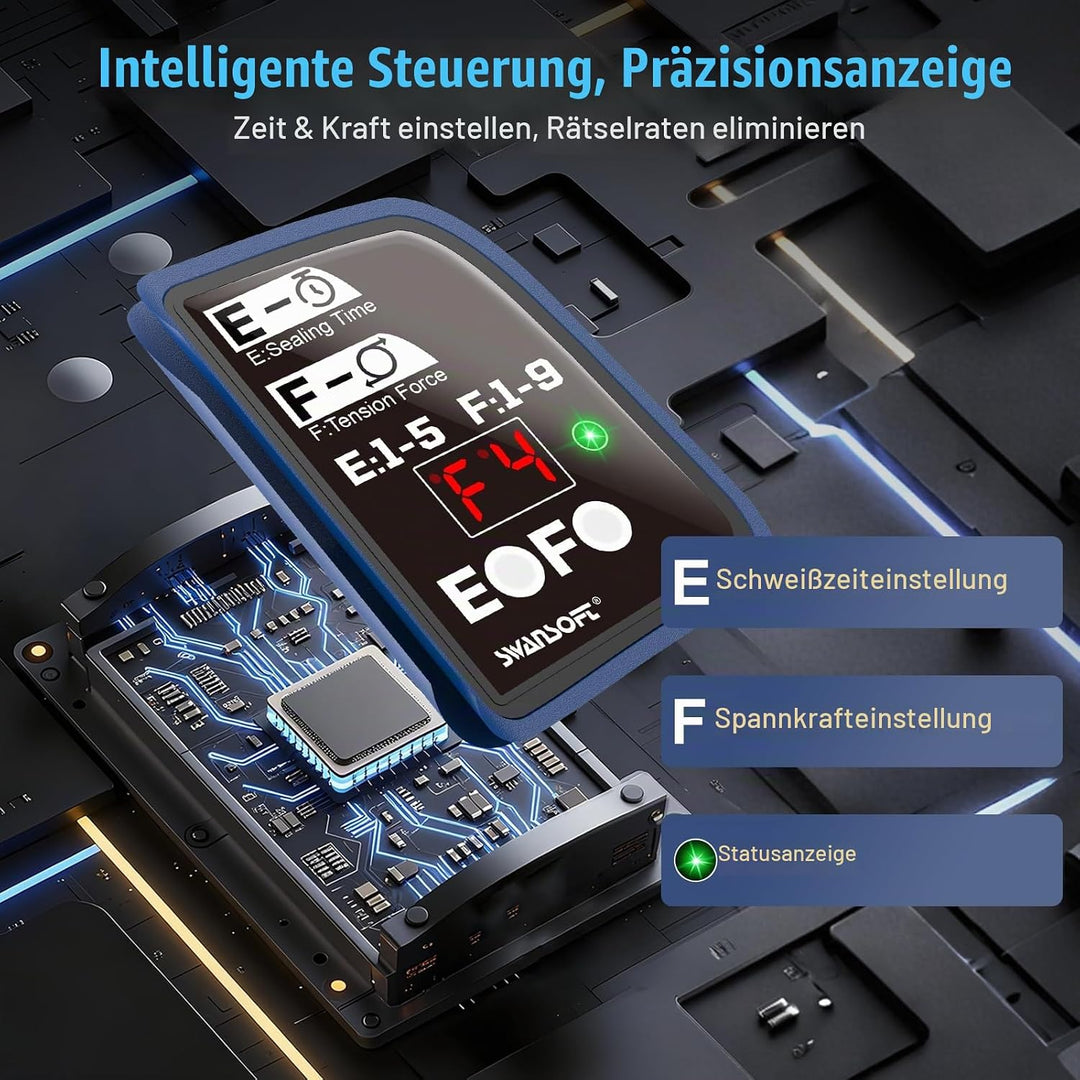SWANSOFT Elektro-Umreifungsgerät für 14-16 mm PP-/PET-Band mit Digitaldisplay, 2 x 5000 mAh Akku, au