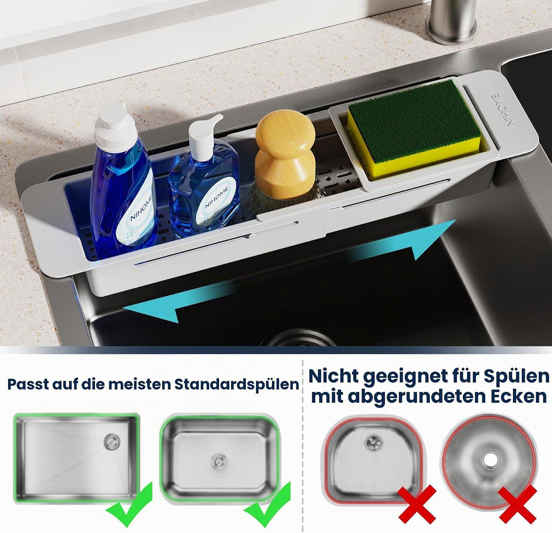 NiHome Ausziehbarer Spülbecken Organizer, teleskopischer Küchen Organizer mit rutschfesten Pads, ver