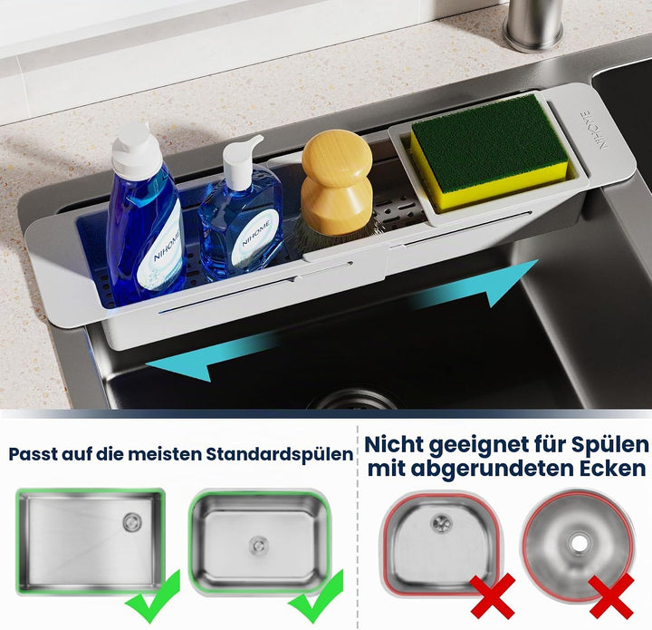 NiHome Ausziehbarer Spülbecken Organizer, teleskopischer Küchen Organizer mit rutschfesten Pads, ver