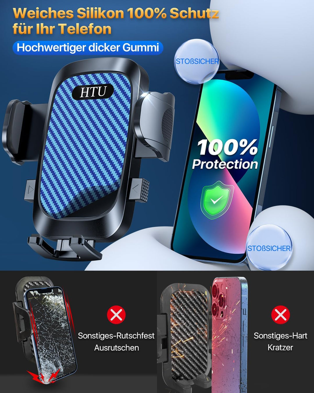 HTU 2026【Militär-Klasse】 Handyhalterung Auto【Stärkste Saugnapf & Lüftung】 Handy Halterung Auto 360°
