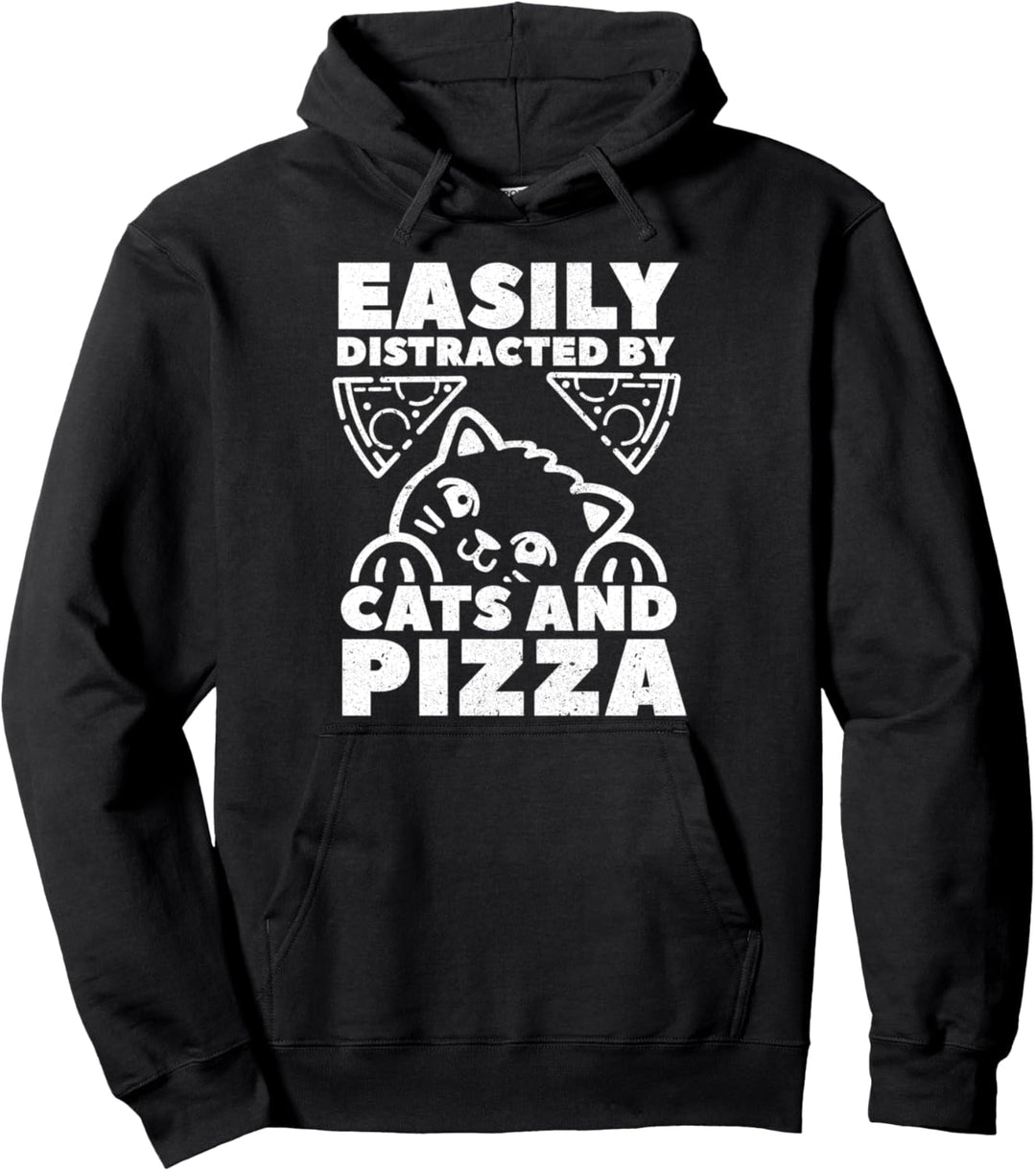 Leicht ablenkbar durch Katzen und Pizza Fast Food Katzenlieb Pullover Hoodie