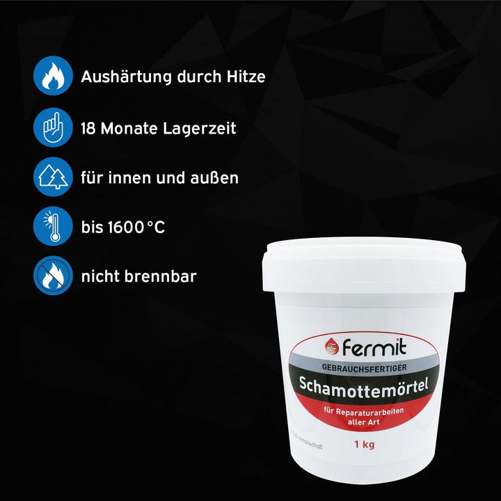 kör4u Schamottkleber beige + Fermit Schamottemörtel 1kg, Kleber für feuerfeste Bauteile, perfekt zur