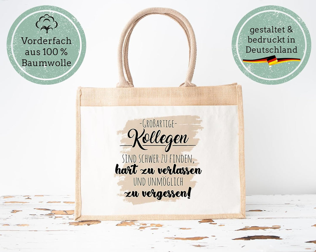 LIEBTASTISCH - Nachhaltige Jutetasche - Grossartige Kollegen sind schwer zu finden - Geschenkidee zu