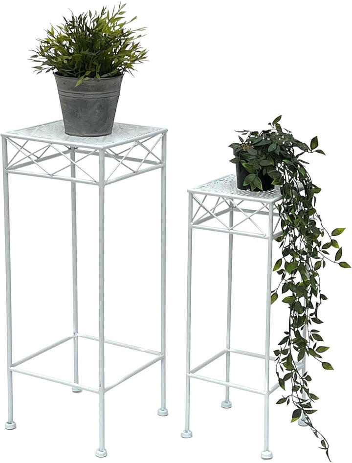 DanDiBo Blumenhocker Weiss Metall Eckig Blumenständer 96314 2er Set Beistelltisch Blumensäule Modern