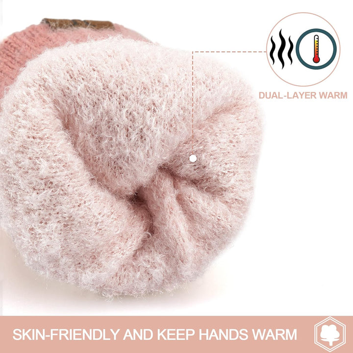 Damen Winter Warm Touchscreen Handschuhe Thermo Gestrickte Winterhandschuhe Doppellagige Strickhands