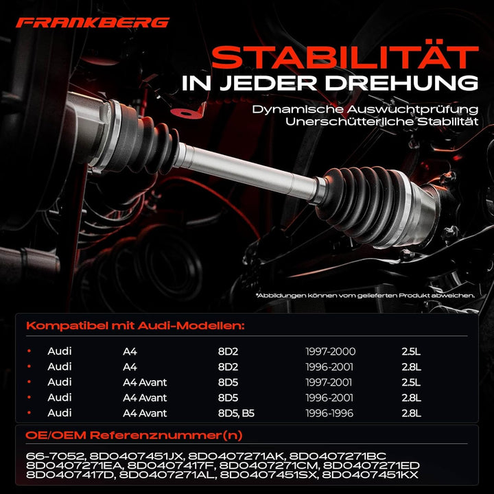 Frankberg 1x Antriebswelle Antriebsachse Vollautomatik Vorderachse Links Kompatibel mit A4 8D2 B5 2.