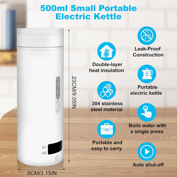 Mini Wasserkocher,500ML Reise Wasserkocher,Reisewasserkocher Klein, Tragbarer Elektrischer Wasserkoc