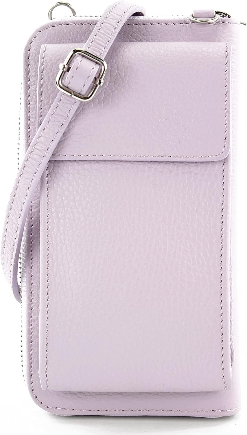 modamoda de - P06 - ital. Damen Umhängetasche Geldbörse Handytasche Leder Flieder, Flieder