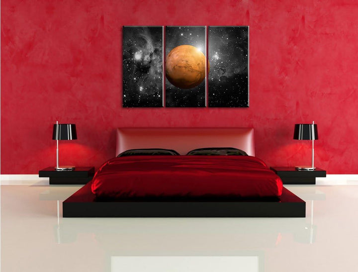 Pixxprint Planet Mars im Universum als Leinwandbild/Grösse: 3 Teilig (120x80 cm) cm/Wandbild/Kunstdr
