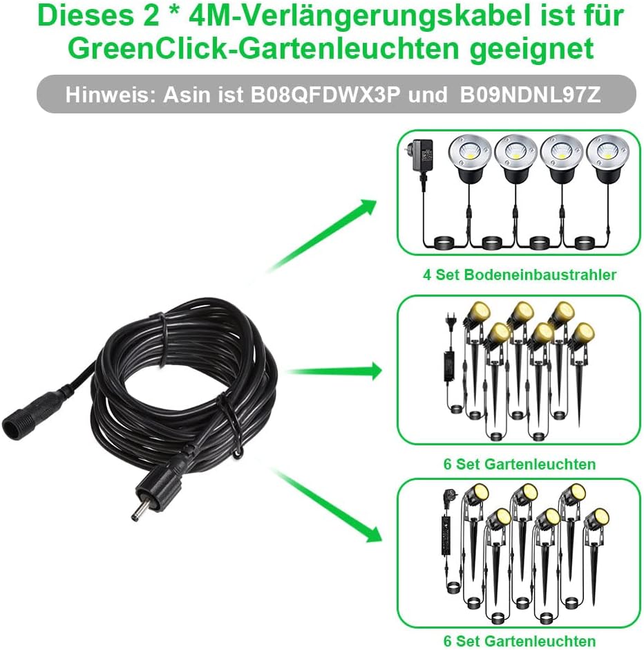 2er-Pack 4M Verlängerungskabel für GreenClick-Gartenleuchten