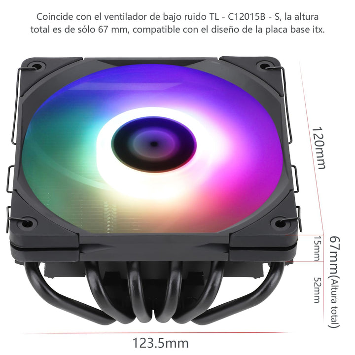 Thermalright AXP120-X67 BLACK ARGB Low-Profile-CPU-Luftkühler mit recht 120-mm-TL-C12015B-S PWM-Lüft